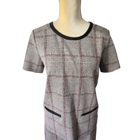 Ann Taylor Houndstooth Plaid Side Button Pencil Skirt Faux Leather Skirt Set 10 - Picture 4 of 8